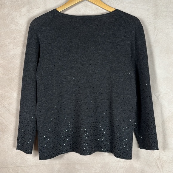 Eileen Fisher 100% Merino Wool Sweater Womens PL Sequins VNeck Festive Luxury - Picture 6 of 10